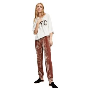 Women's Velvet Jogger Pants in Brown